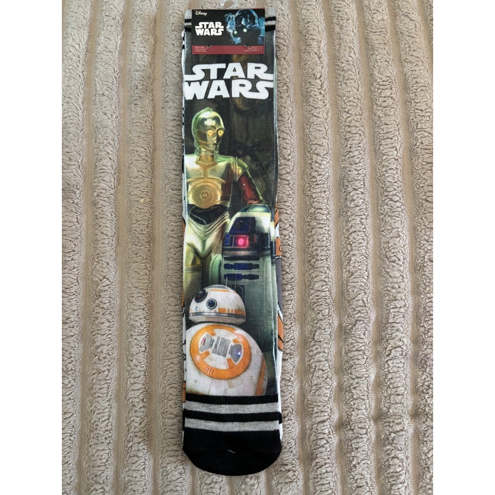 Disney Star Wars Droids Crew Socks C-3PO R2-D2 BB-8 Mens Shoe Size 6-12 New